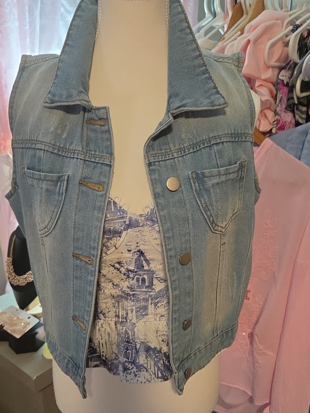 Denim Blue Cropped Vest - Women NWOT